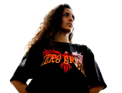 Hero Origin Full Phoenix Black T-Shirt on female model